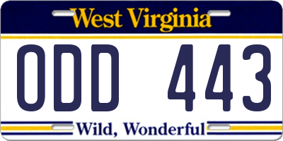 WV license plate ODD443