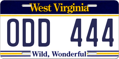 WV license plate ODD444