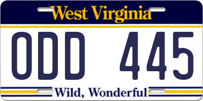 WV license plate ODD445