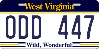 WV license plate ODD447