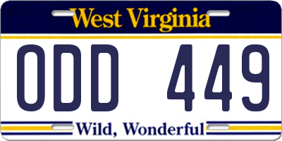 WV license plate ODD449