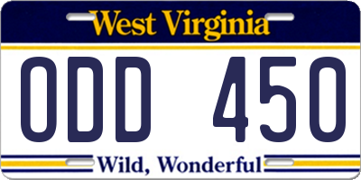 WV license plate ODD450