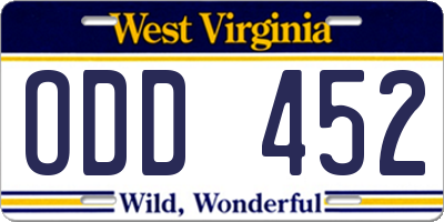 WV license plate ODD452