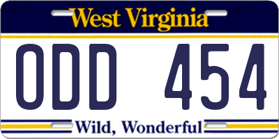WV license plate ODD454