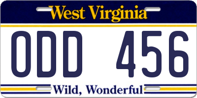 WV license plate ODD456