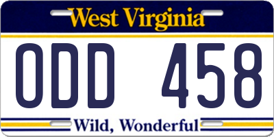 WV license plate ODD458