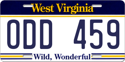 WV license plate ODD459