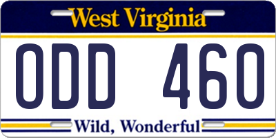 WV license plate ODD460