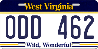 WV license plate ODD462