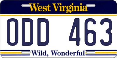WV license plate ODD463