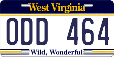 WV license plate ODD464