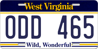 WV license plate ODD465