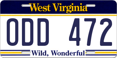 WV license plate ODD472