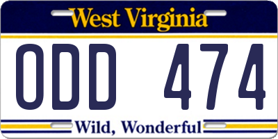 WV license plate ODD474