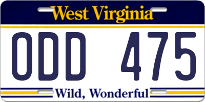 WV license plate ODD475
