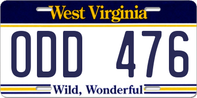 WV license plate ODD476