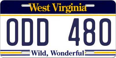 WV license plate ODD480