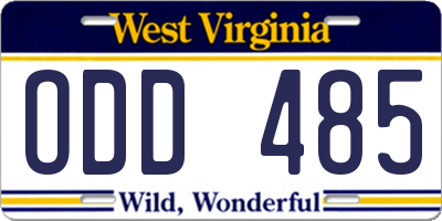 WV license plate ODD485