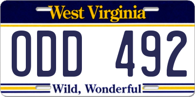 WV license plate ODD492