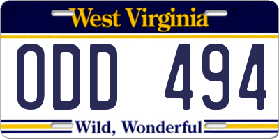 WV license plate ODD494