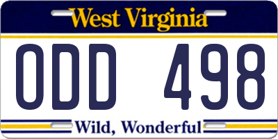 WV license plate ODD498
