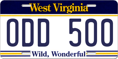 WV license plate ODD500