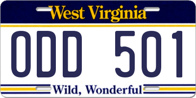 WV license plate ODD501