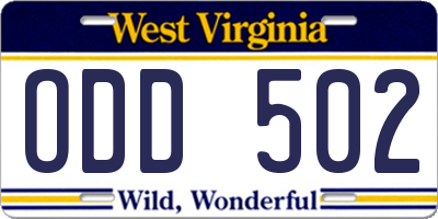 WV license plate ODD502