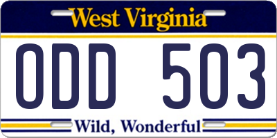 WV license plate ODD503