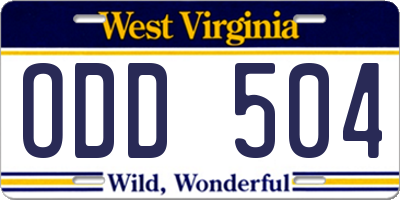 WV license plate ODD504