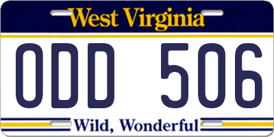 WV license plate ODD506