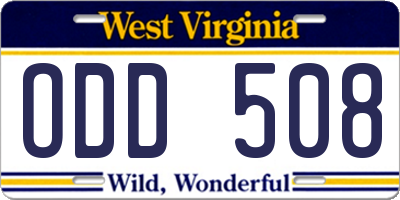 WV license plate ODD508