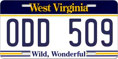 WV license plate ODD509
