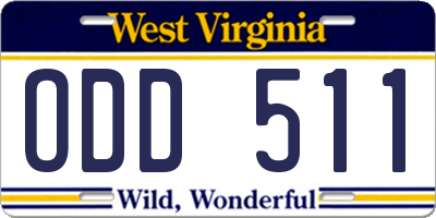 WV license plate ODD511