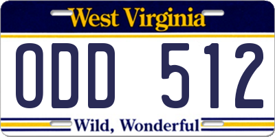 WV license plate ODD512