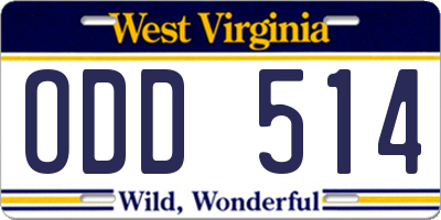 WV license plate ODD514