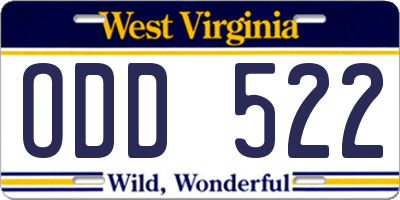 WV license plate ODD522