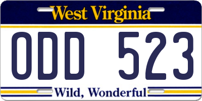 WV license plate ODD523