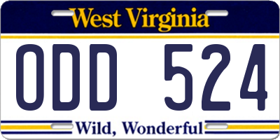 WV license plate ODD524