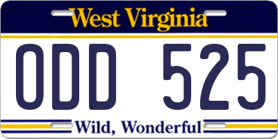WV license plate ODD525