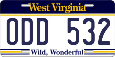 WV license plate ODD532