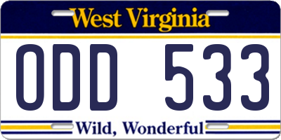WV license plate ODD533