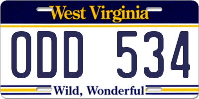 WV license plate ODD534