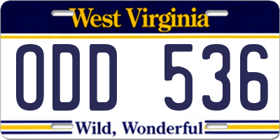 WV license plate ODD536