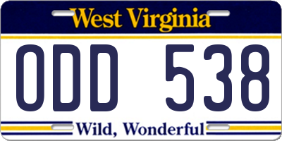 WV license plate ODD538