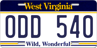 WV license plate ODD540