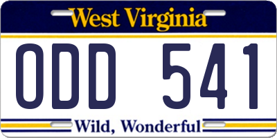 WV license plate ODD541
