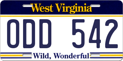 WV license plate ODD542