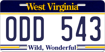 WV license plate ODD543