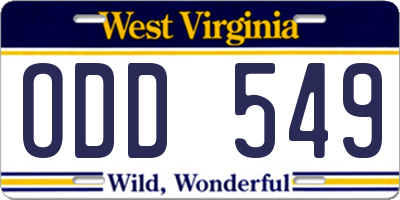 WV license plate ODD549